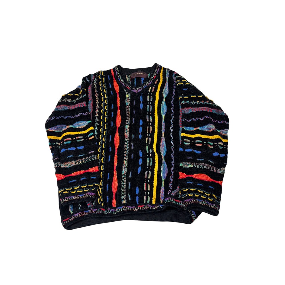 Tundra Canada‎ Vintage 3D Knit Sweater Mens Large Multi Color Textured V-Neck